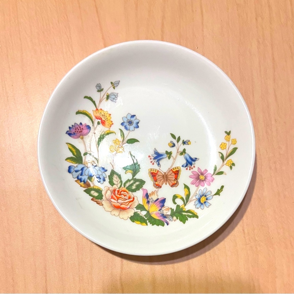Vintage Aynsley Cottage Garden Trinket Dish Bone China England Flowers Butterfly